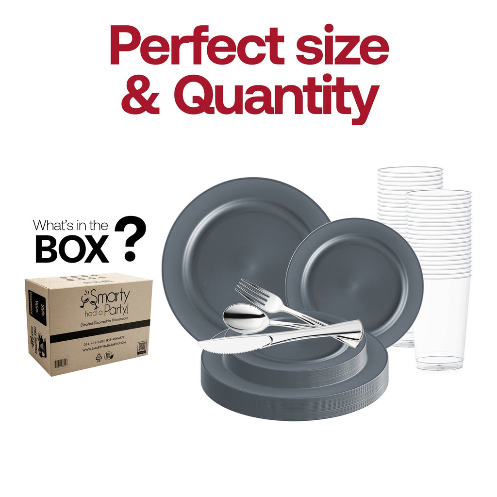Matte Charcoal Gray Round Disposable Plastic Wedding Value Set