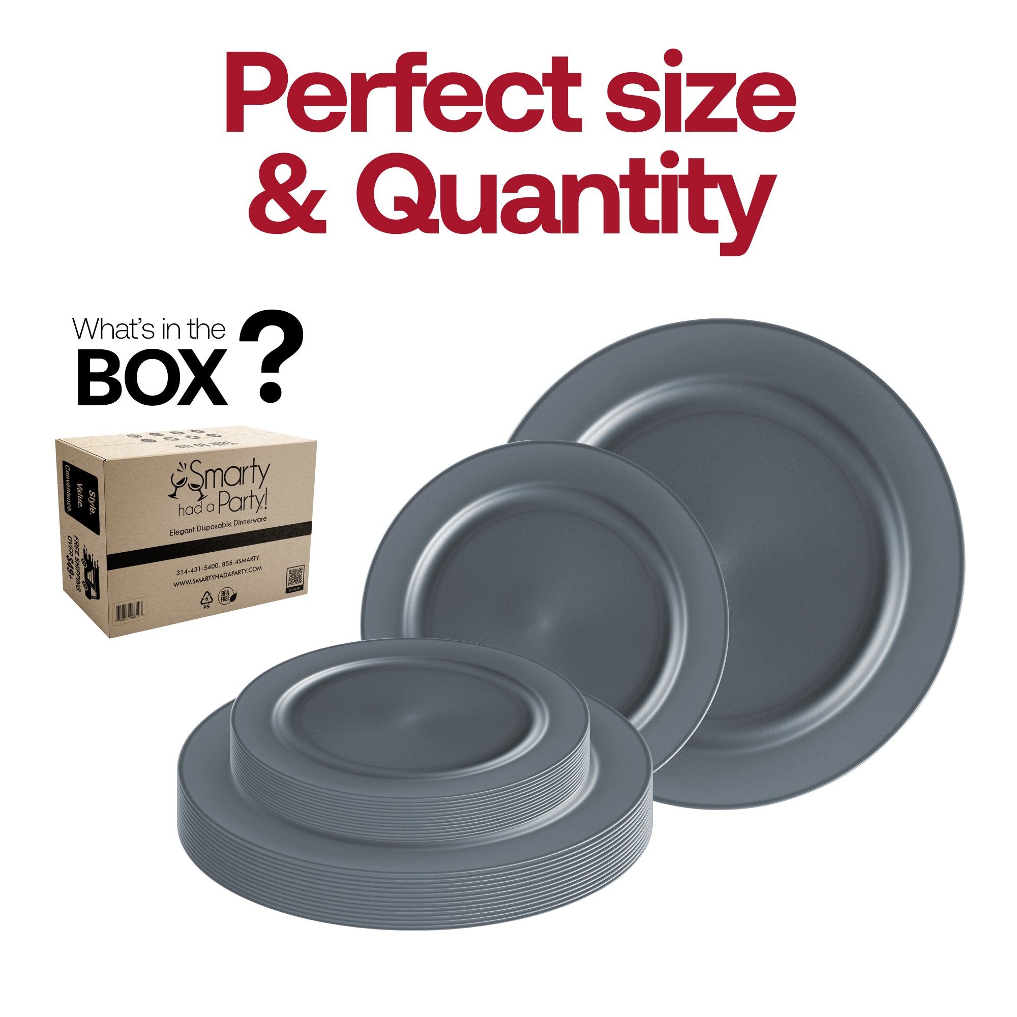 Matte Charcoal Gray Round Disposable Plastic Dinnerware Value Set
