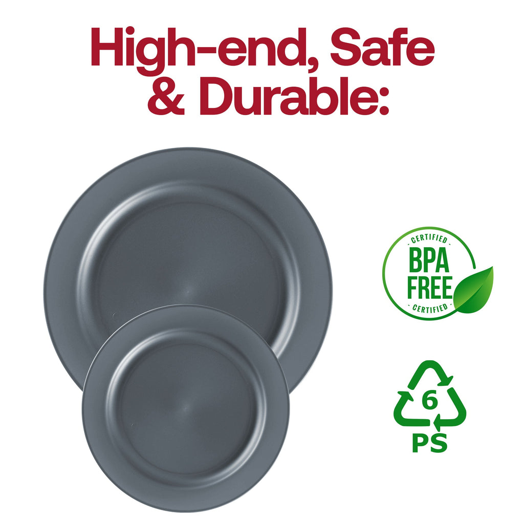 Matte Charcoal Gray Round Disposable Plastic Dinnerware Value Set