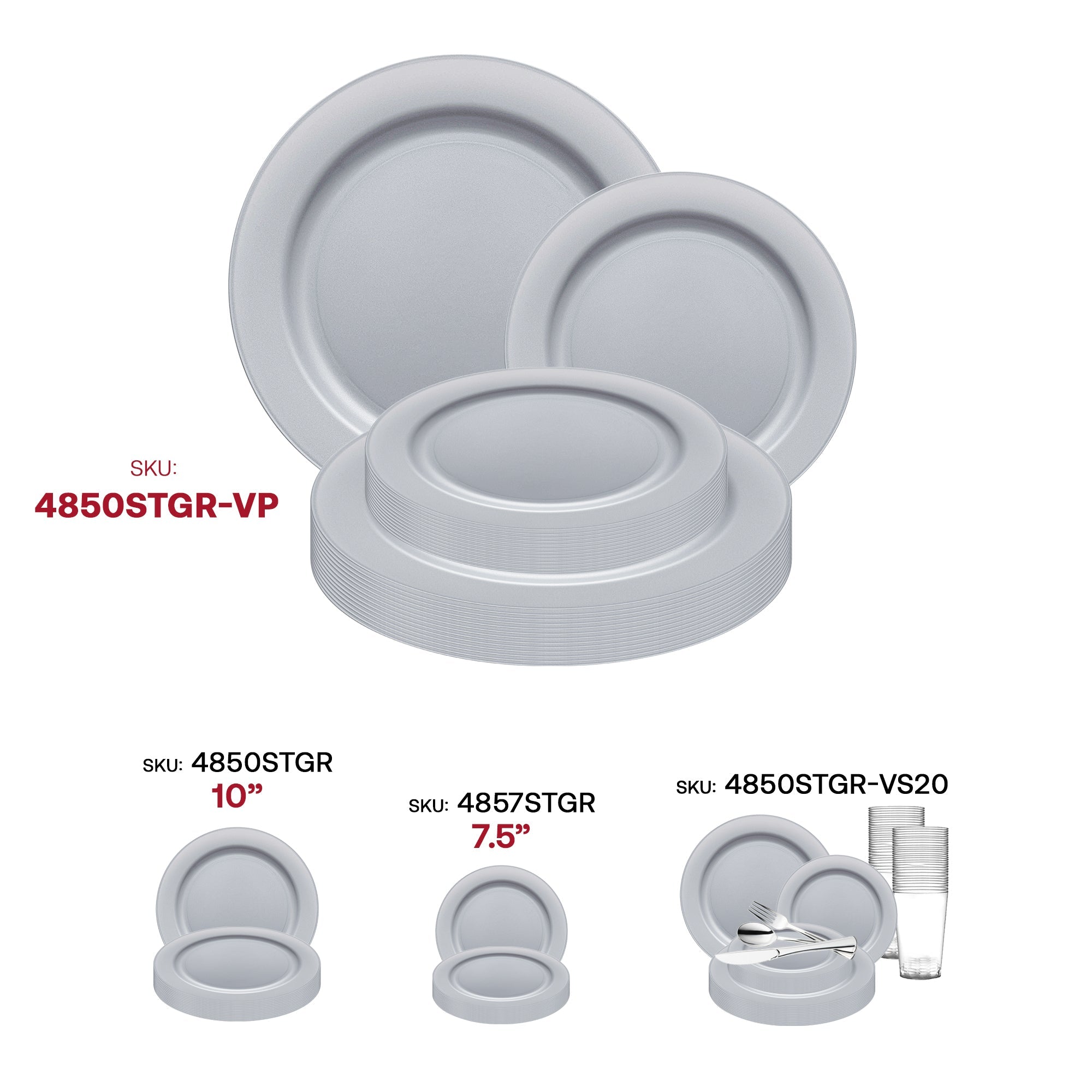 Matte Steel Gray Round Disposable Plastic Dinnerware Value Set