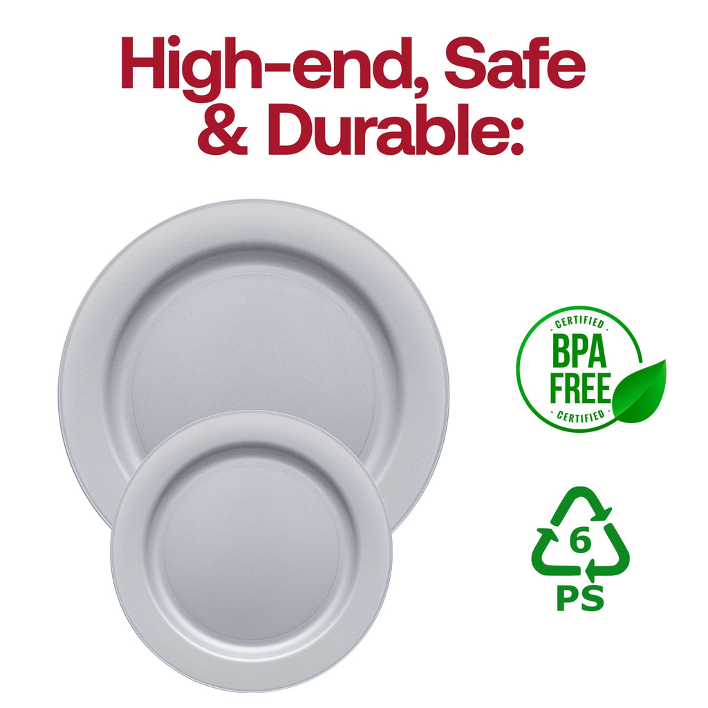 Matte Steel Gray Round Disposable Plastic Appetizer/Salad Plates (7.5")