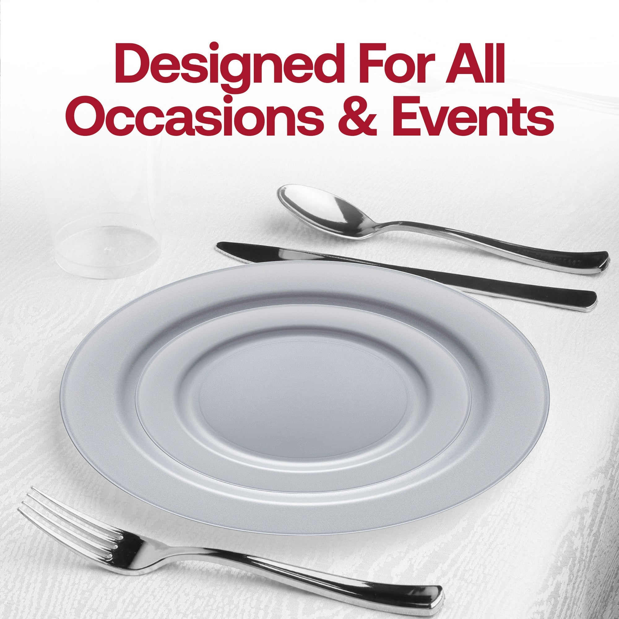 Matte Steel Gray Round Disposable Plastic Dinnerware Value Set
