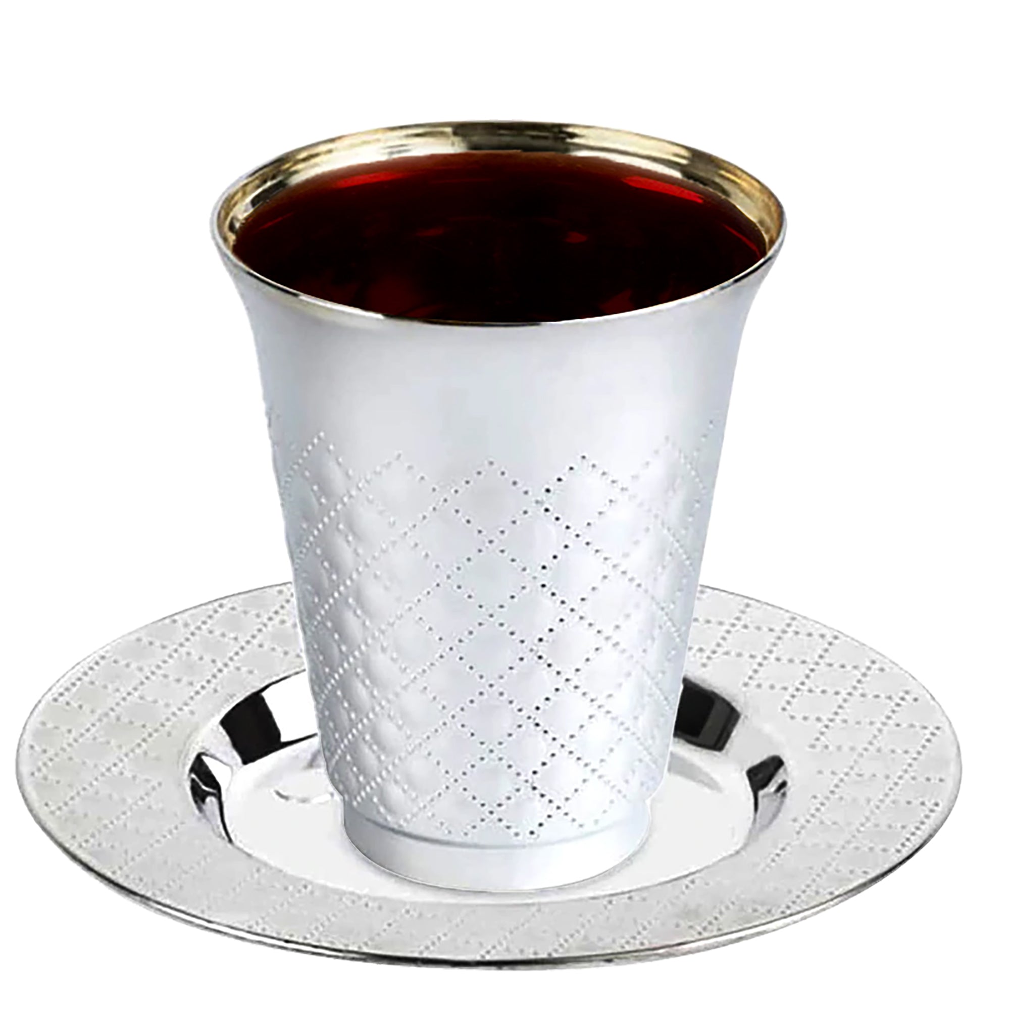 Aluminum Silver Round Plastic Saucers and Kiddush Cup Value Set (Shiny Metallic )