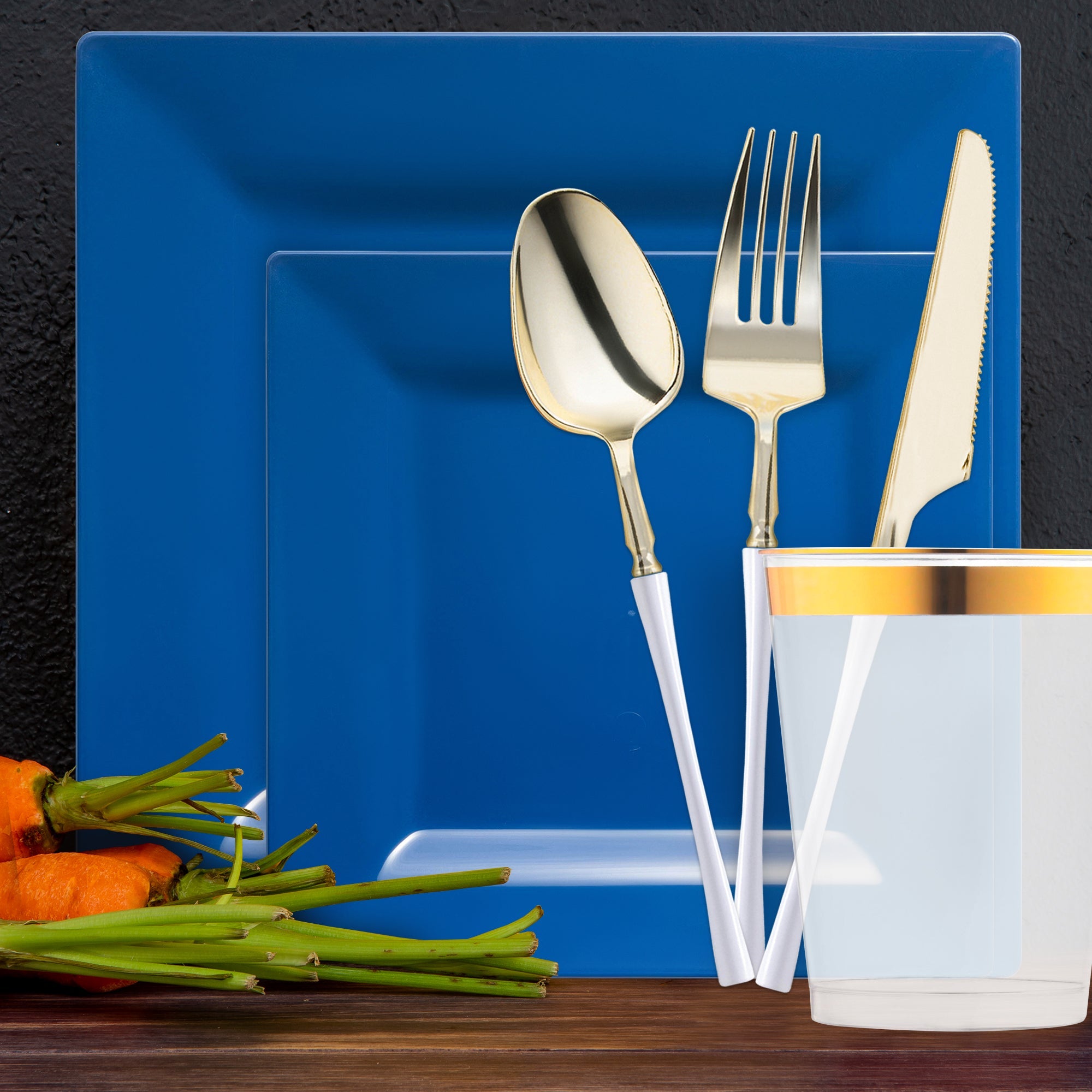 Midnight Blue Square Disposable Plastic Tableware Set