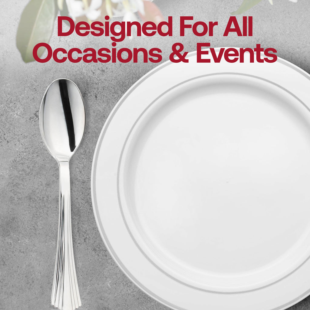 Shiny Metallic Groove Silver Plastic Spoons