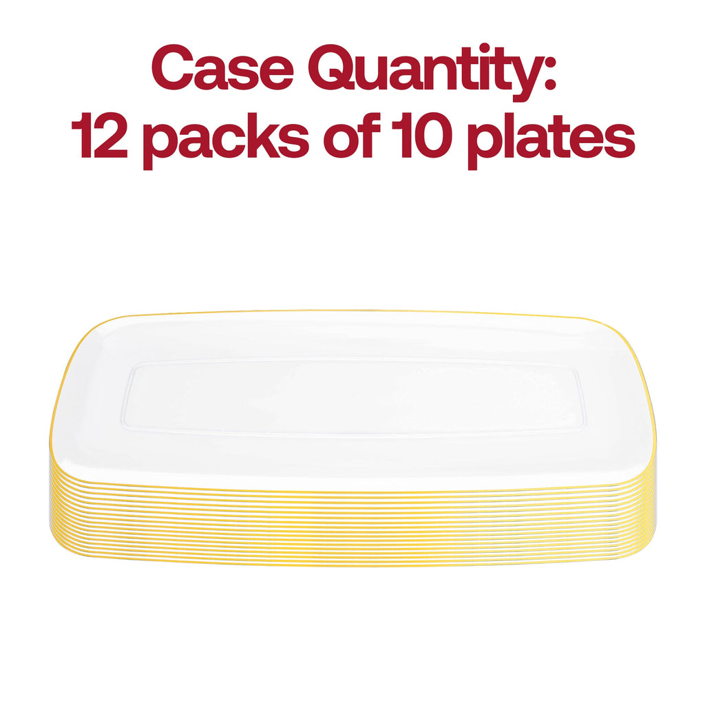 Clear with Gold Rim Flat Raised Edge Rectangular Disposable Plastic Plates (10.6" x 5")