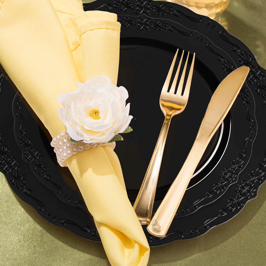 Black Vintage Rim Round Disposable Plastic Wedding Value Set