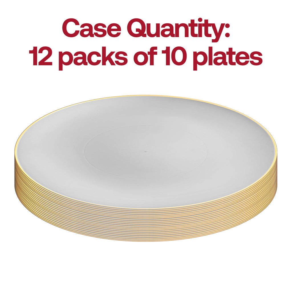 Gray with Gold Rim Organic Round Disposable Plastic Appetizer/Salad Plates (7.5")