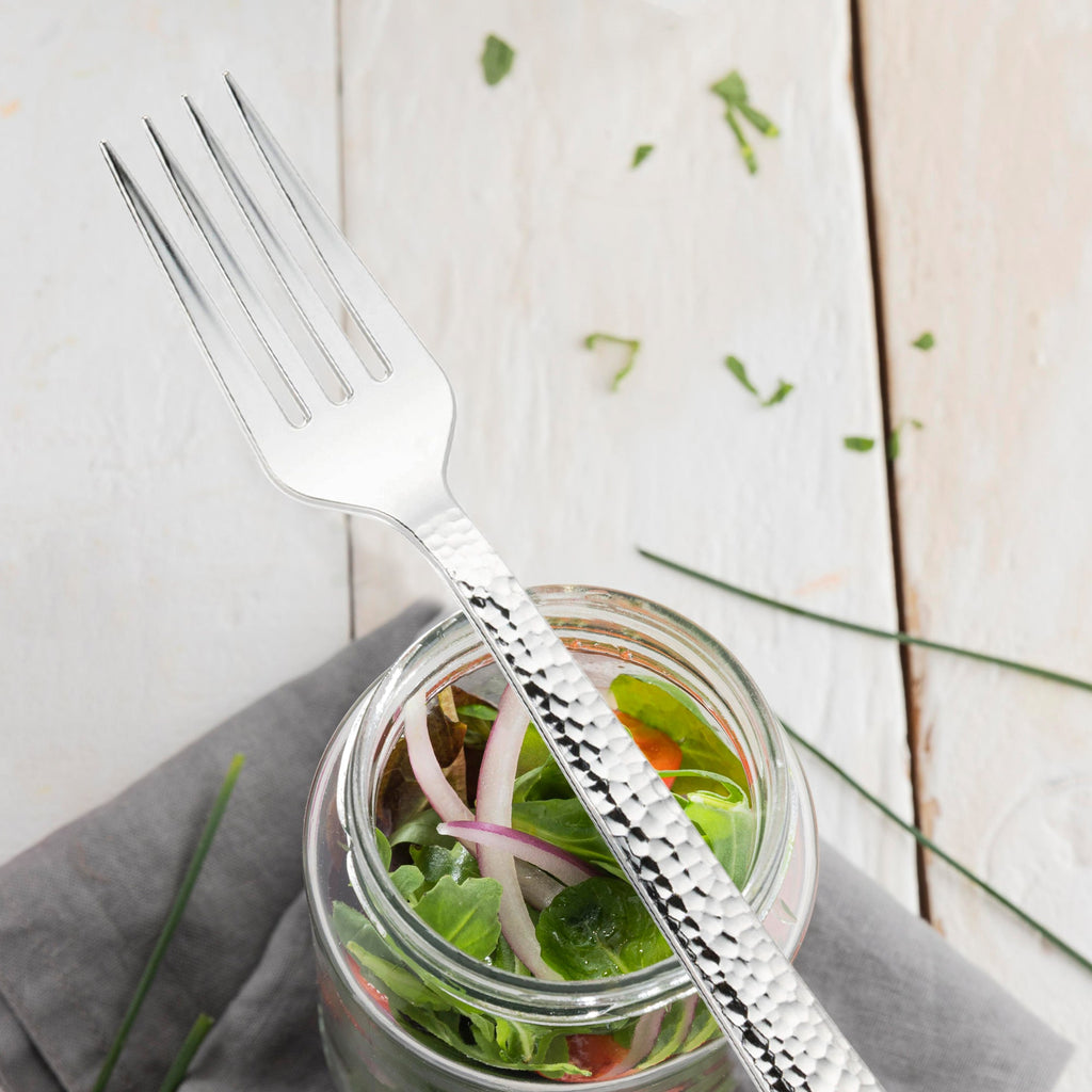 Shiny Metallic Silver Hammered Plastic Forks
