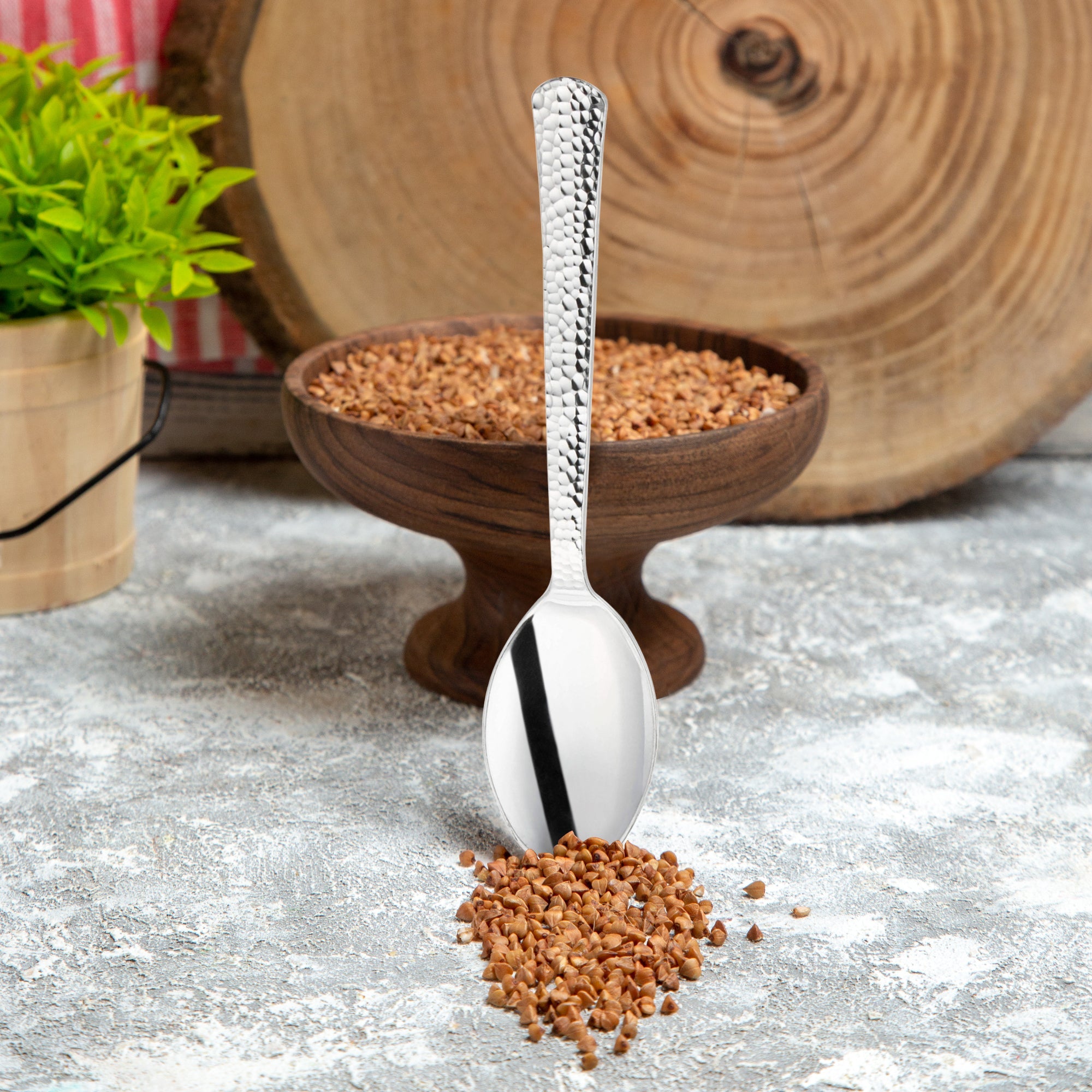 Shiny Metallic Silver Hammered Plastic Spoons