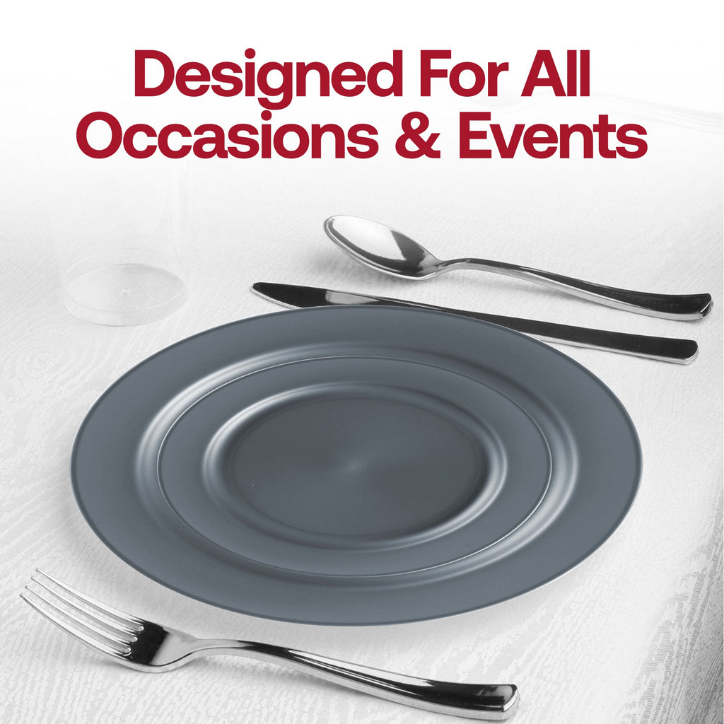 Matte Charcoal Gray Round Disposable Plastic Dinner Plates (10")