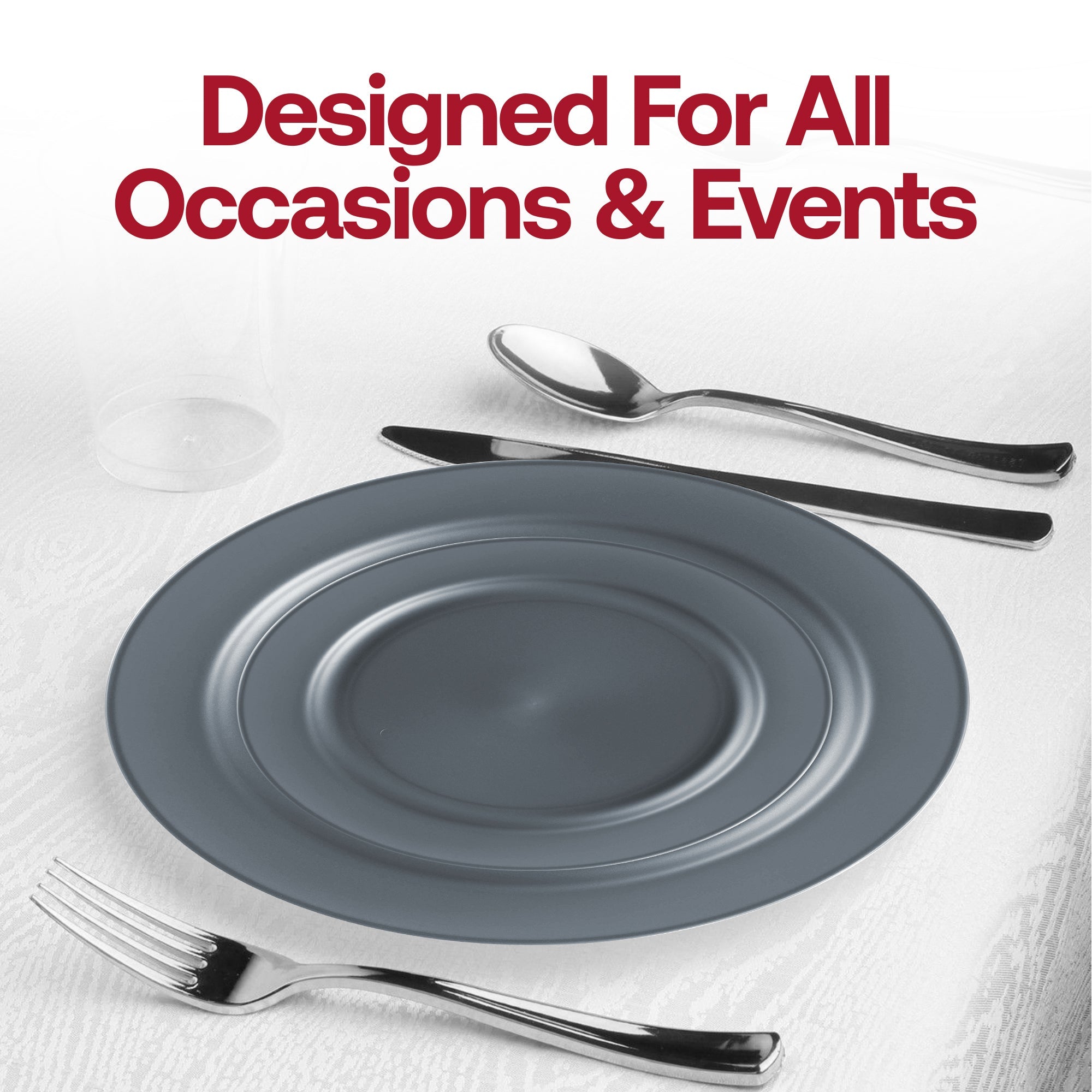 Matte Charcoal Gray Round Disposable Plastic Dinner Plates (10")