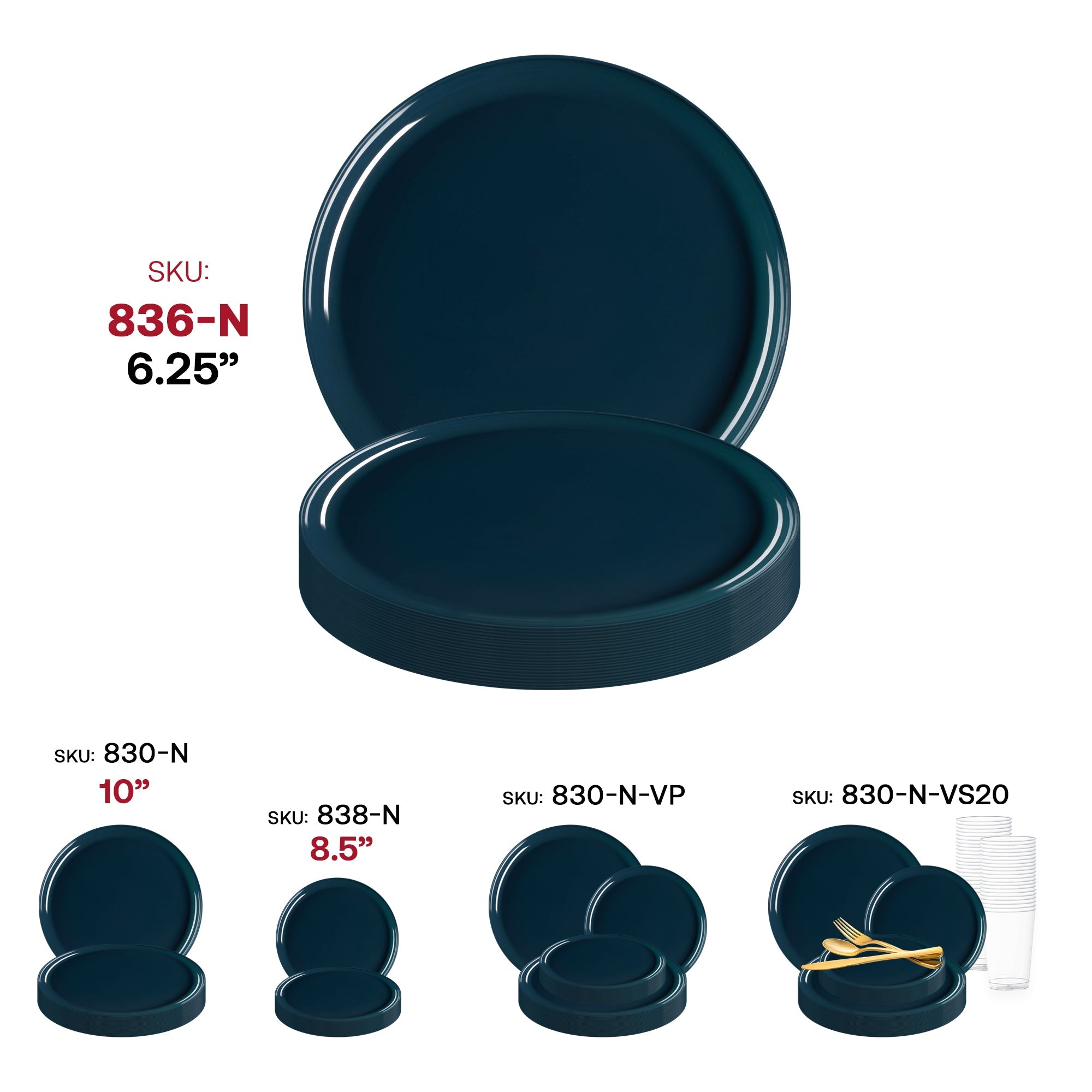 Navy Flat Round Disposable Plastic Pastry Plates (6.25")