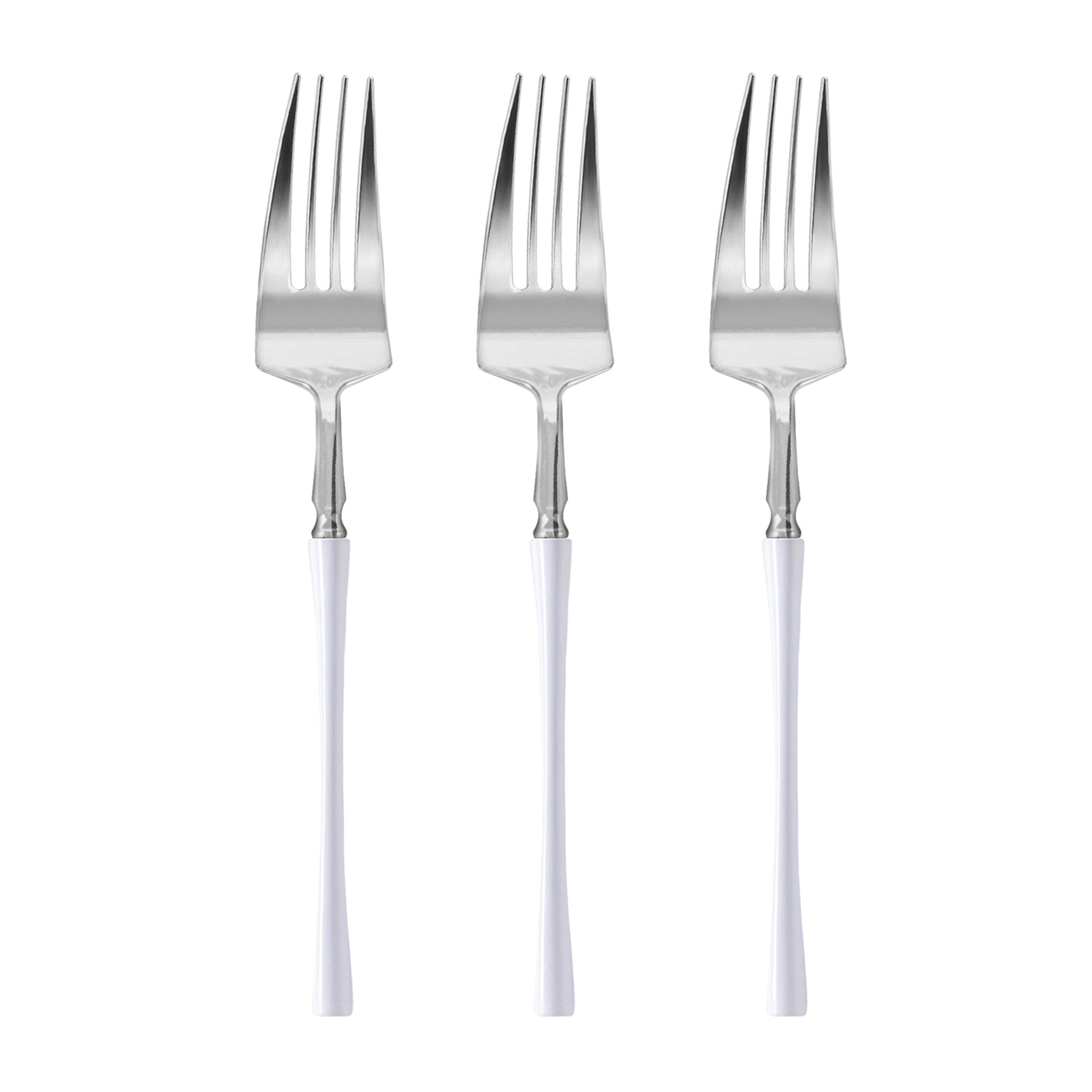 Silver with White Handle Moderno Disposable Plastic Dinner Forks