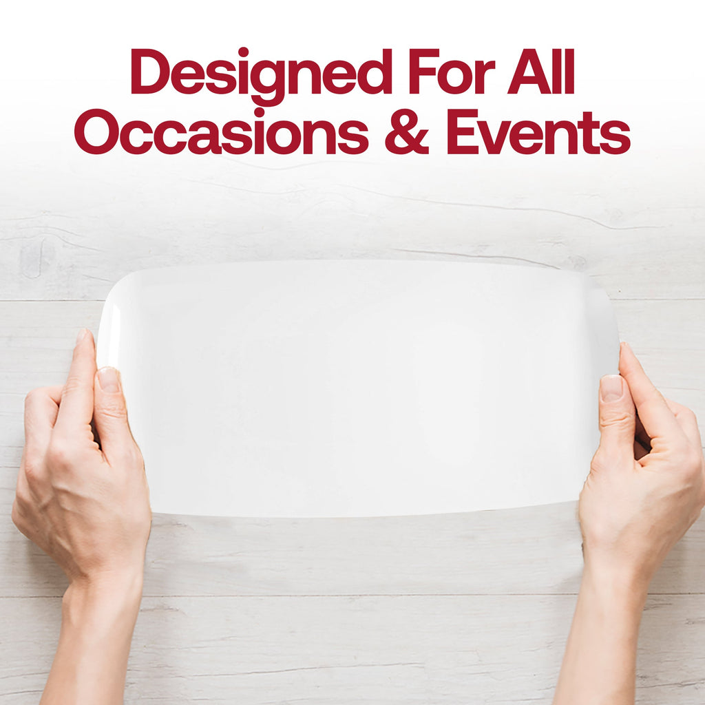 Solid White Flat Raised Edge Rectangular Disposable Plastic Plates (10.6" x 5")