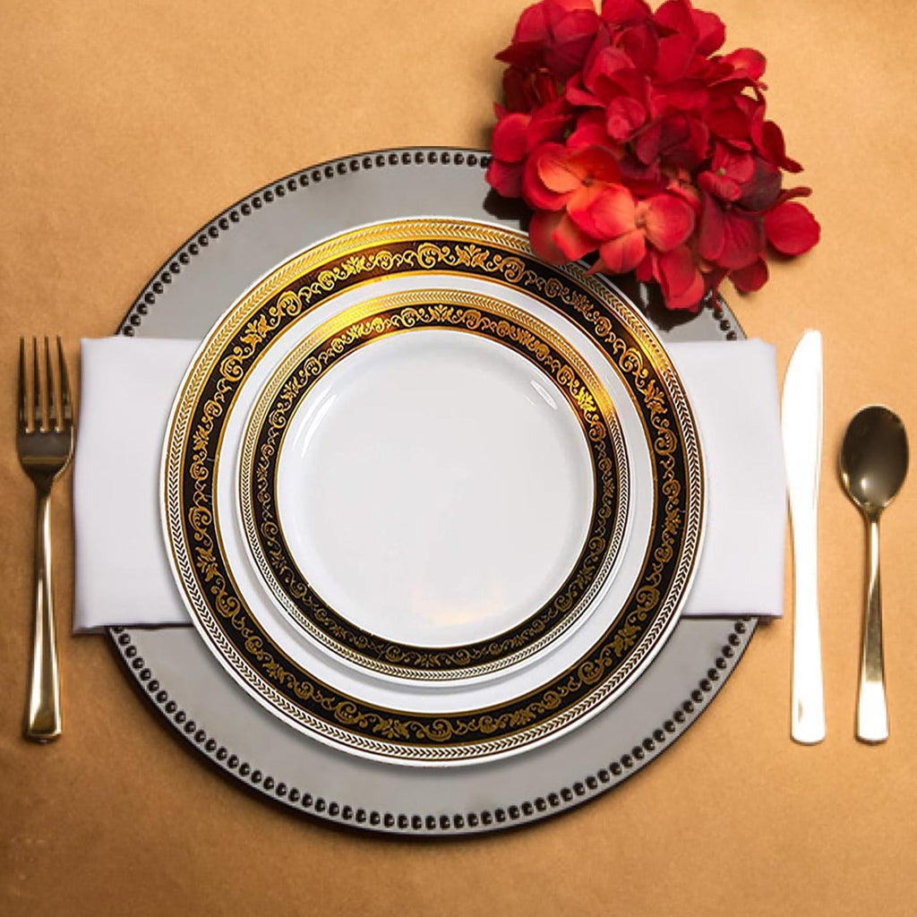 White with Black and Gold Royal Rim Plastic Wedding Value Set