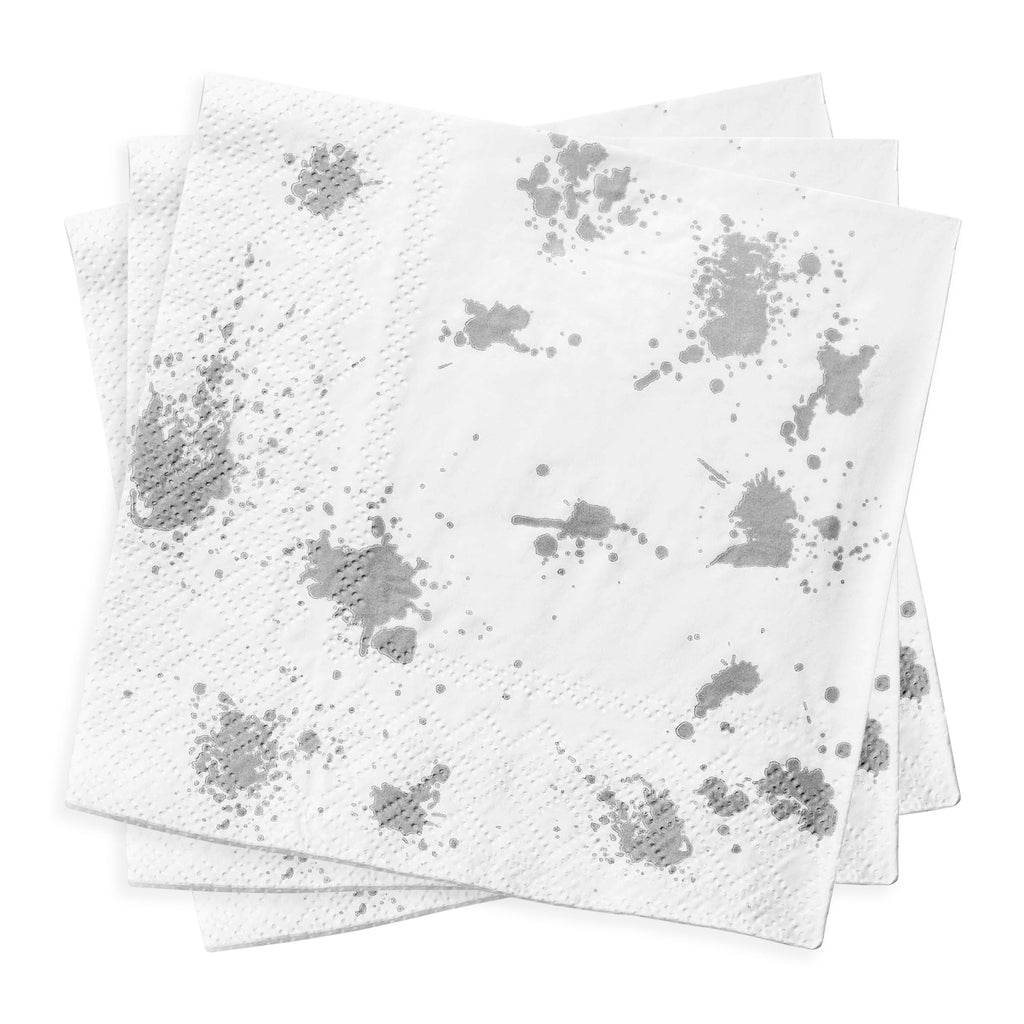 White with Silver Paint Splatter Paper Beverage/Cocktail Napkins