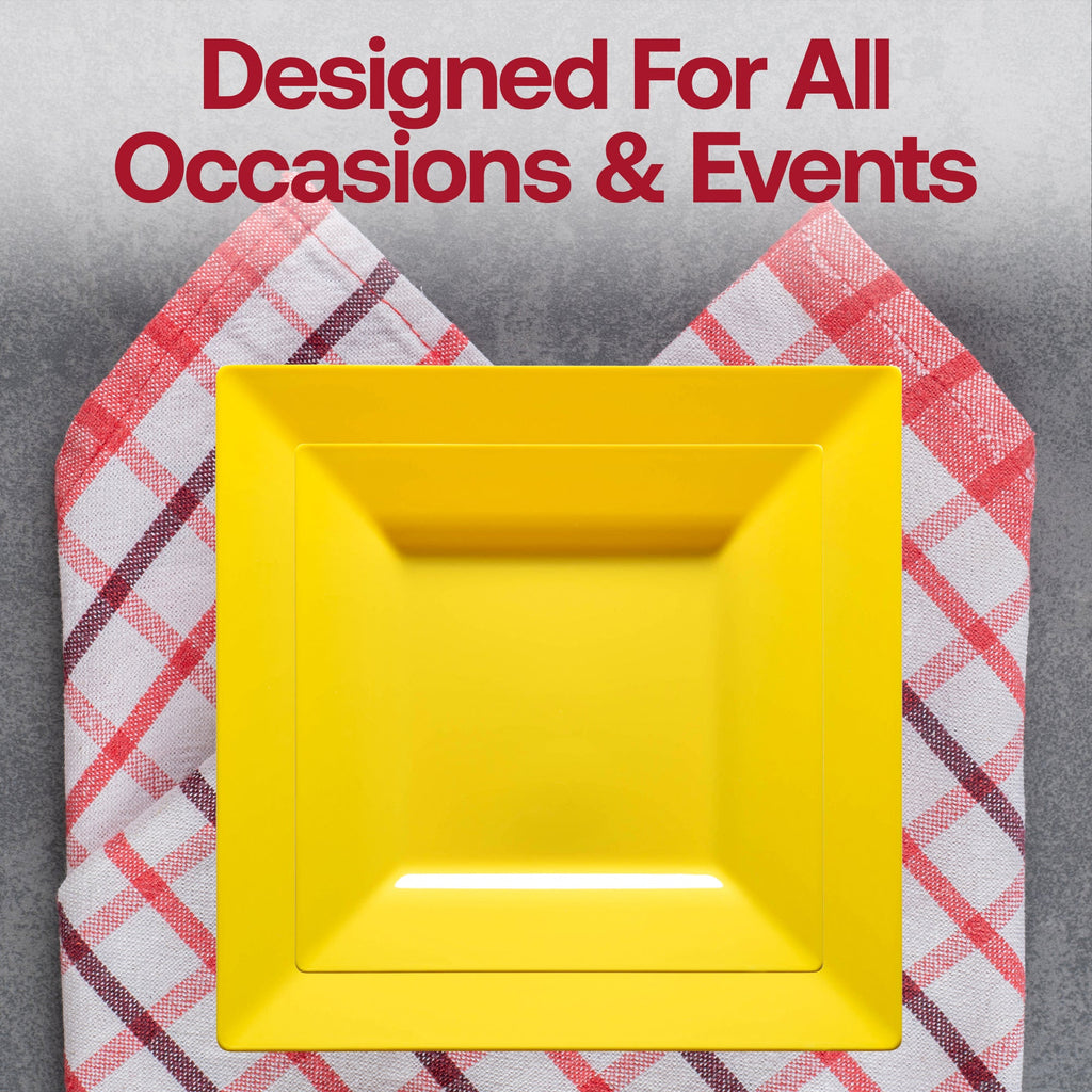 Yellow Square Plastic Dinner Plates (9.5")