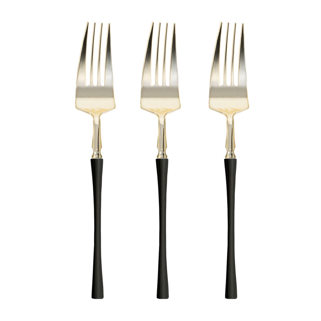 Gold with Black Handle Moderno Disposable Plastic Dinner Forks