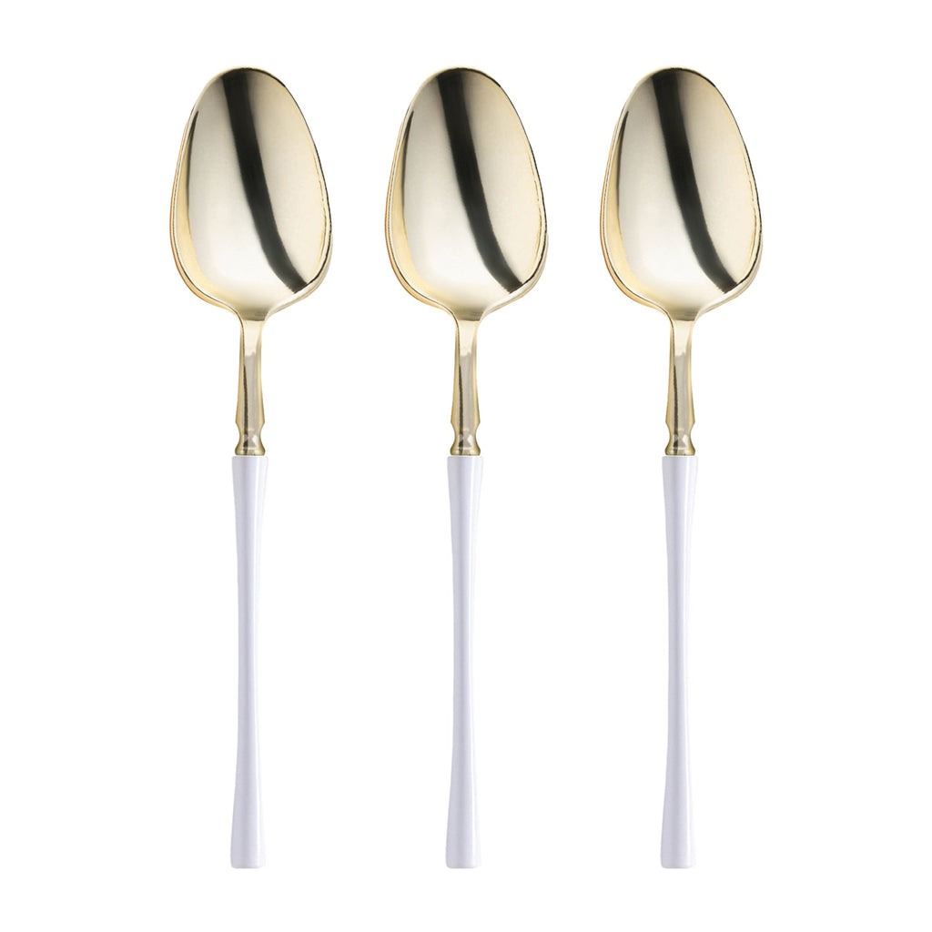 Gold with White Handle Moderno Disposable Plastic Dinner Spoons