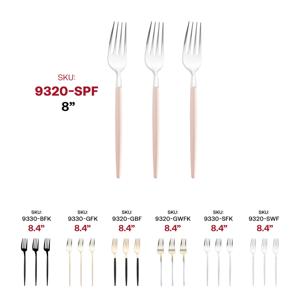 Silver with Pink Handle Moderno Disposable Plastic Dinner Forks