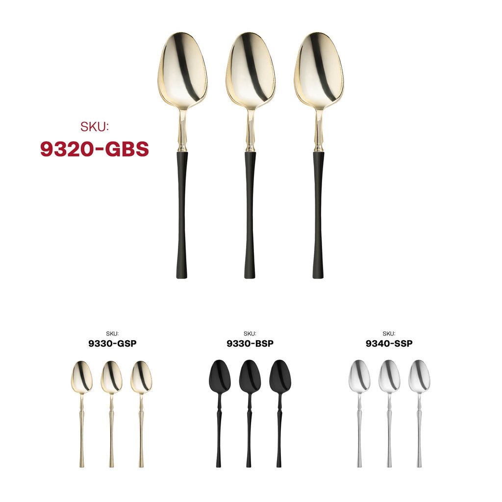 Gold with Black Handle Moderno Disposable Plastic Dinner Spoons