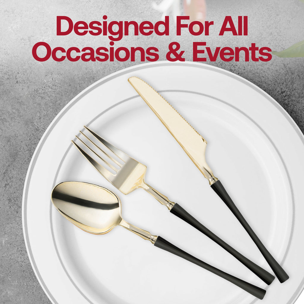 Gold with Black Handle Moderno Disposable Plastic Dinner Forks