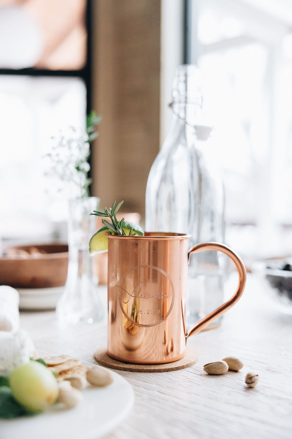 7 Year Anniversary Gift Set with Custom Engraved Copper Mugs