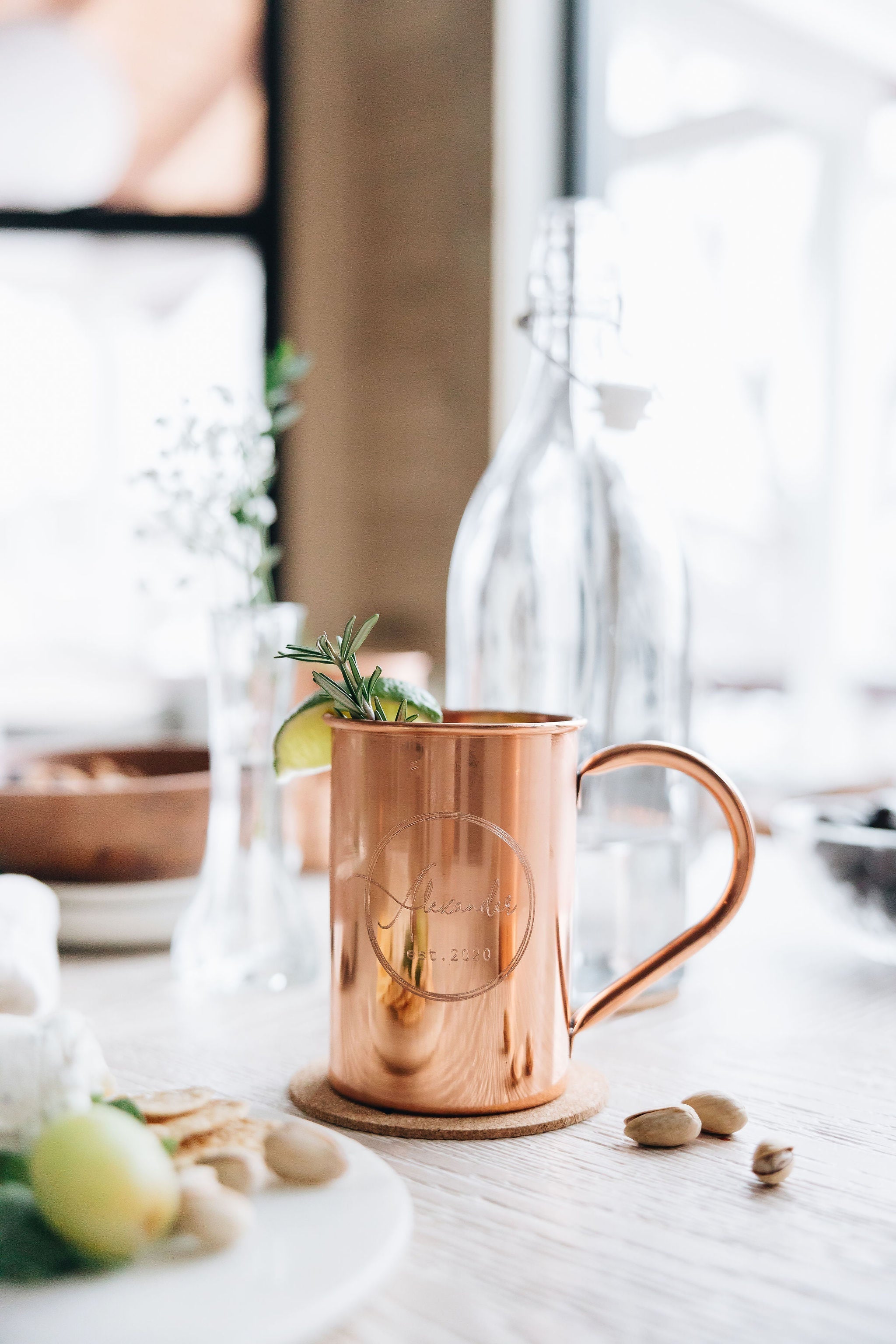 7 Year Anniversary Gift Set with Custom Engraved Copper Mugs