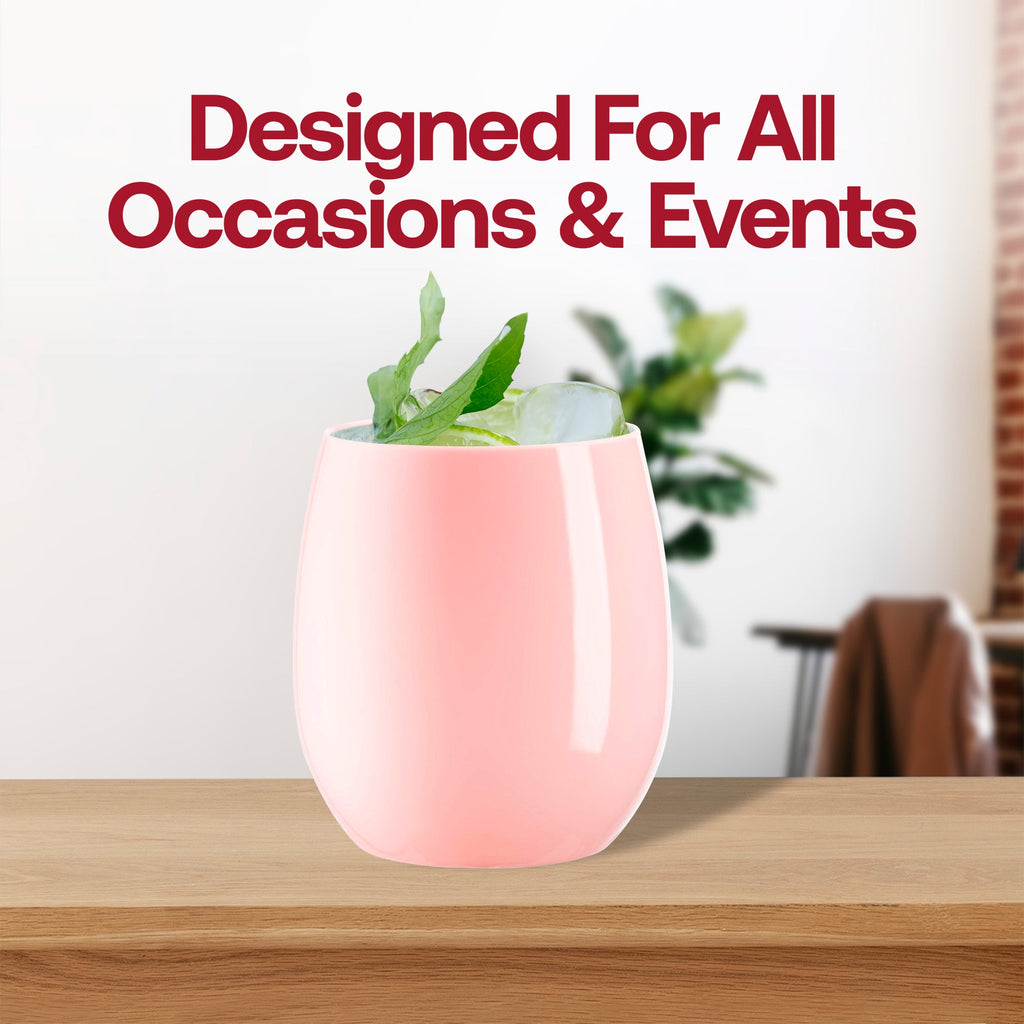 12oz. Solid Pink Elegant Stemless Plastic Wine Glasses