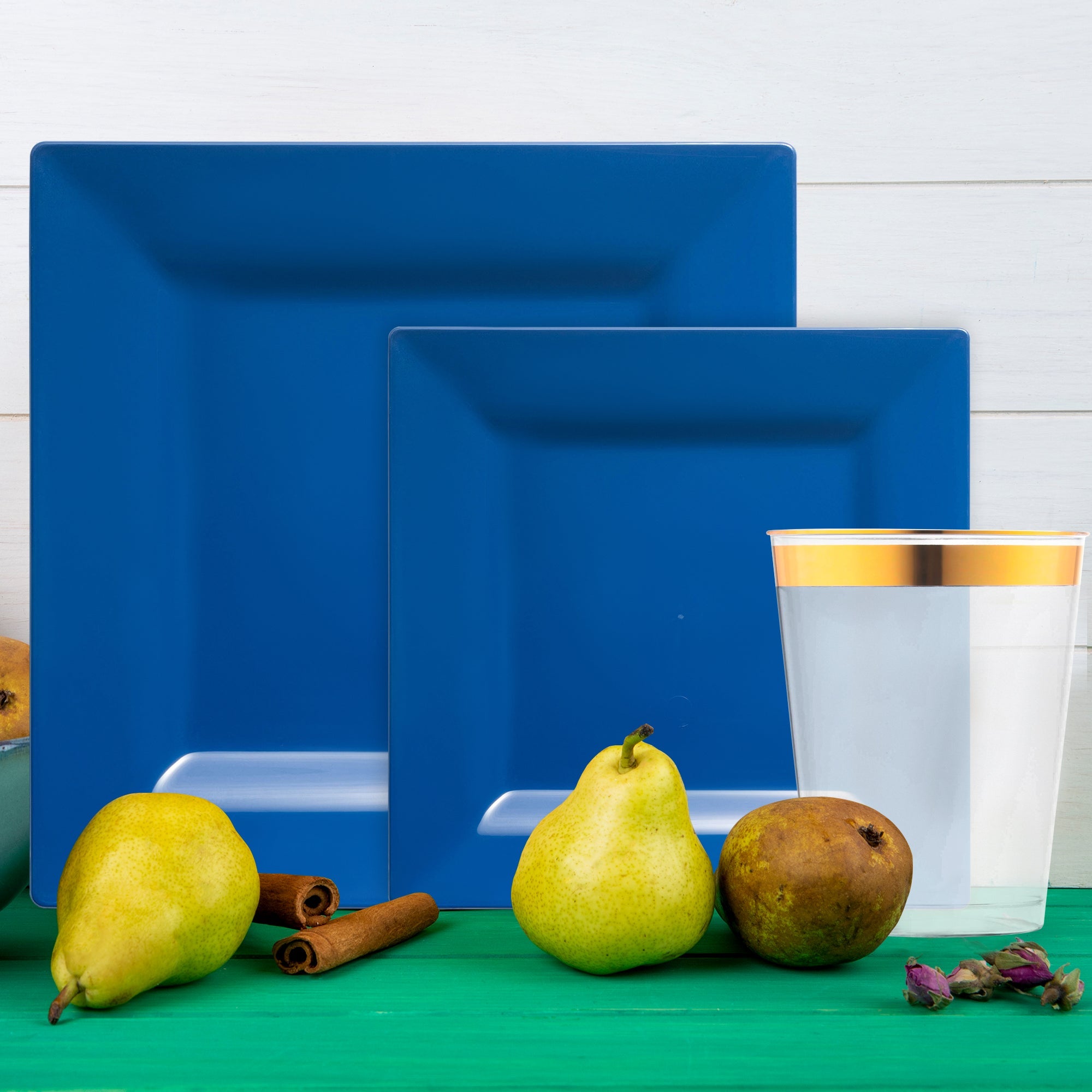 Midnight Blue Square Disposable Plastic Tableware Set
