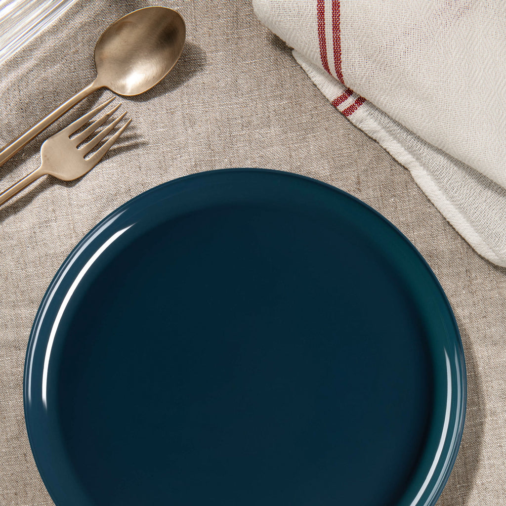 Navy Flat Round Disposable Plastic Dinner Plates (10")
