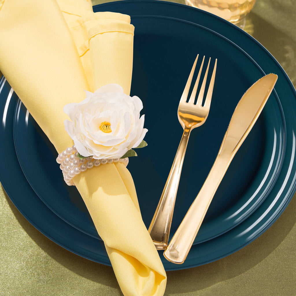 Navy Flat Round Disposable Plastic Wedding Value Set