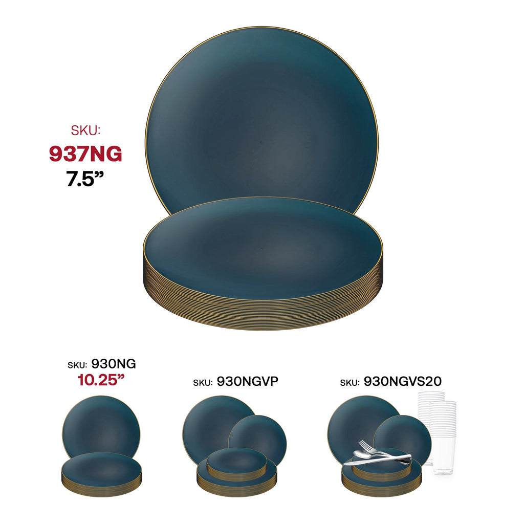 Navy with Gold Rim Organic Round Disposable Plastic Appetizer/Salad Plates (7.5")