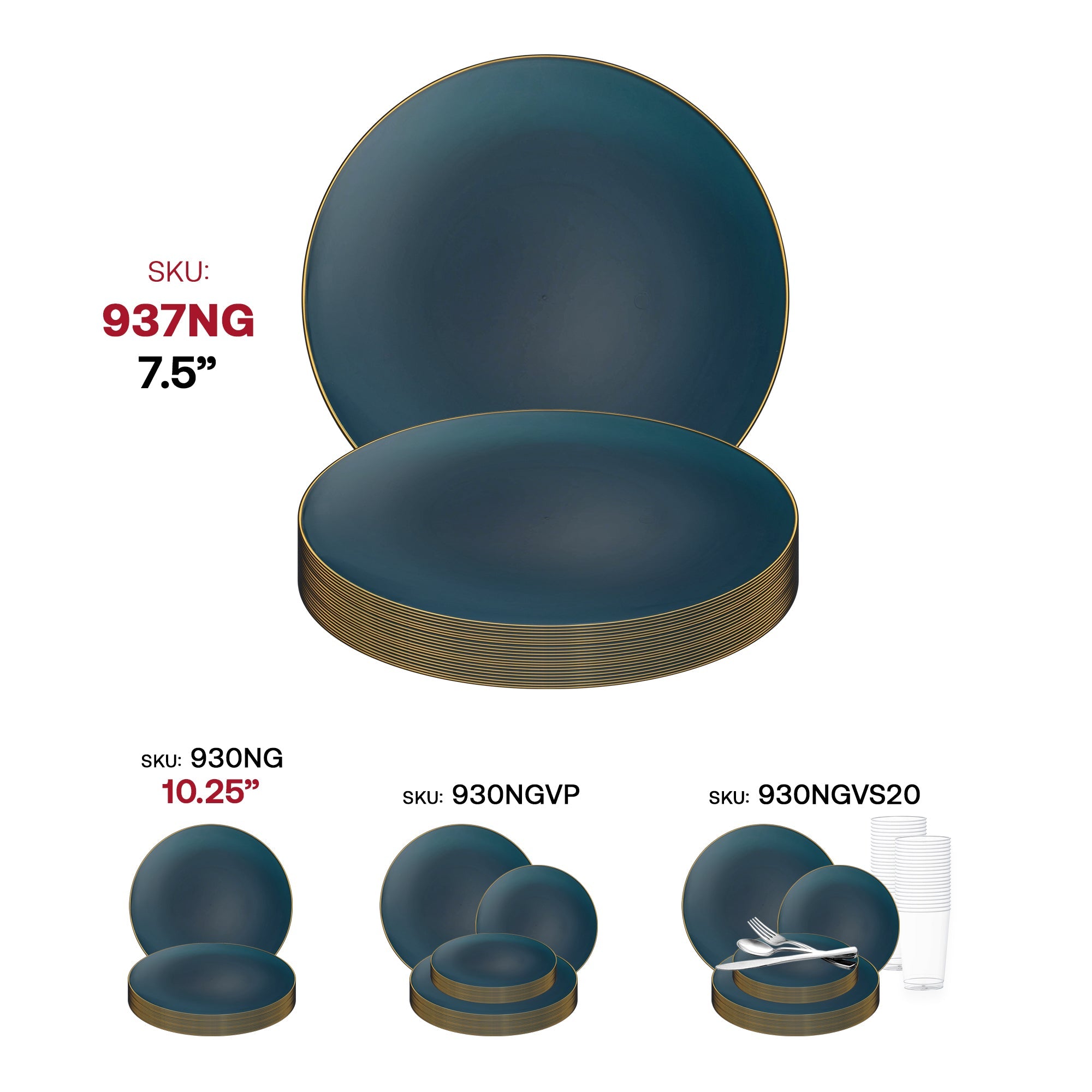 Navy with Gold Rim Organic Round Disposable Plastic Appetizer/Salad Plates (7.5")