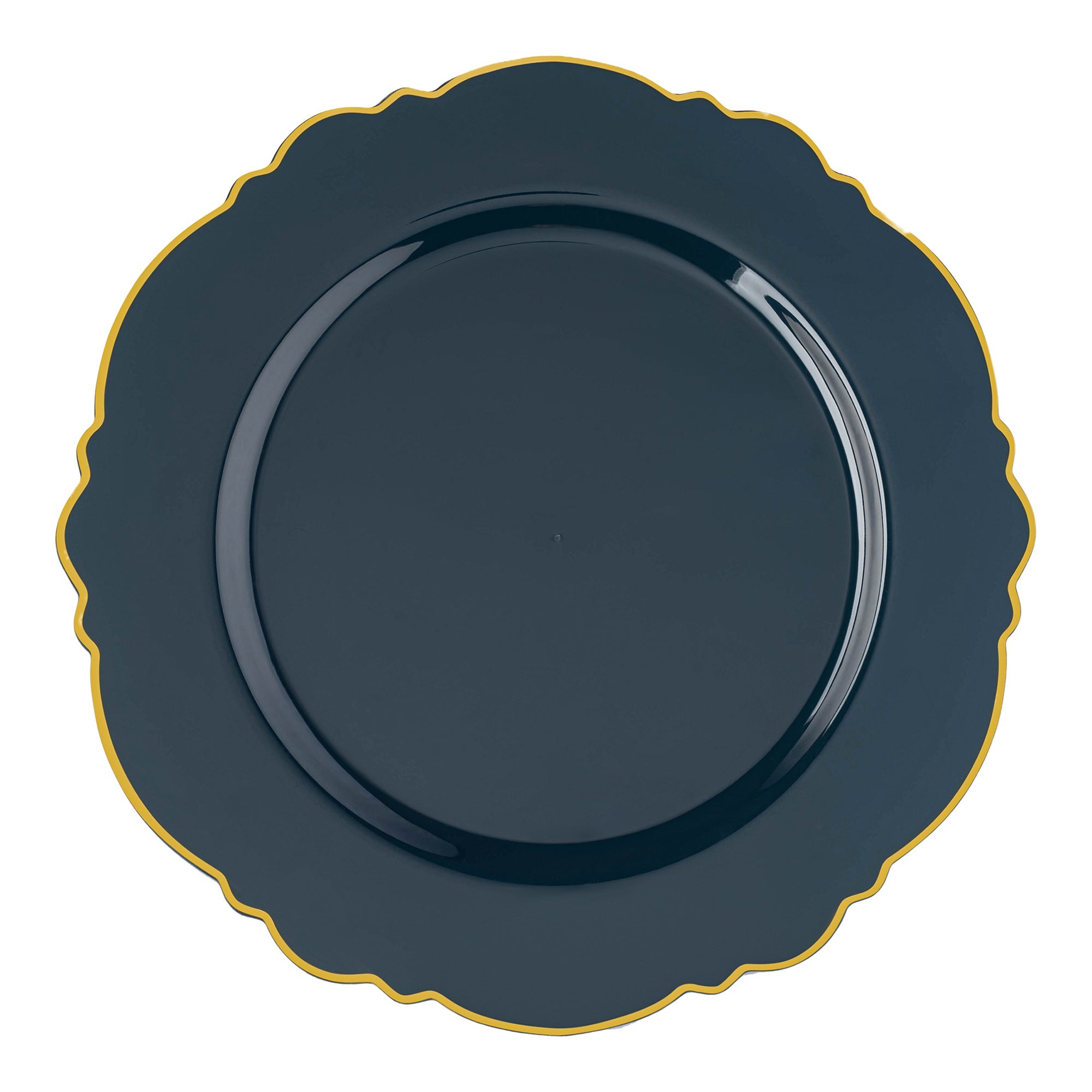Navy with Gold Rim Round Blossom Disposable Plastic Dinner Plates (10.25")