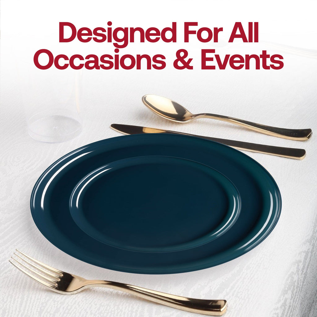 Navy Flat Round Disposable Plastic Dinnerware Value Set