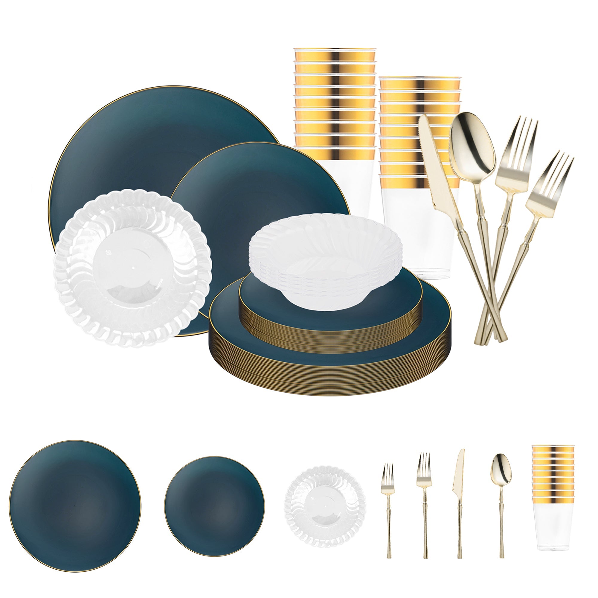 Navy with Gold Organic Disposable Plastic Tableware Set