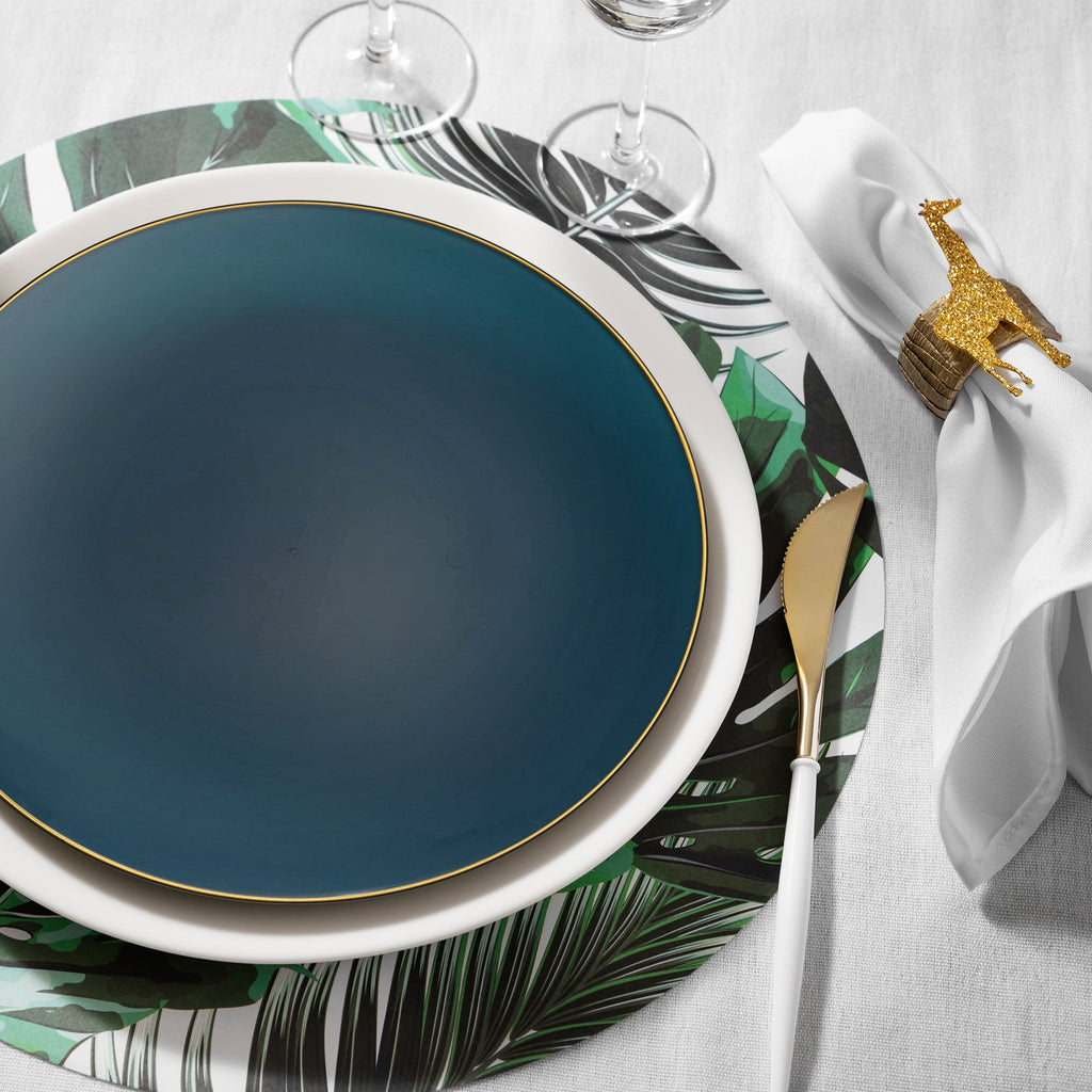 Navy with Gold Rim Organic Round Disposable Plastic Dinner Plates (10.25")