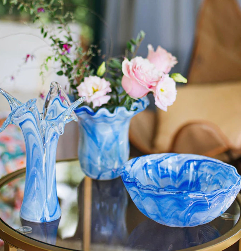 Vietri Onda Glass Tulip Vase - Small Cobalt