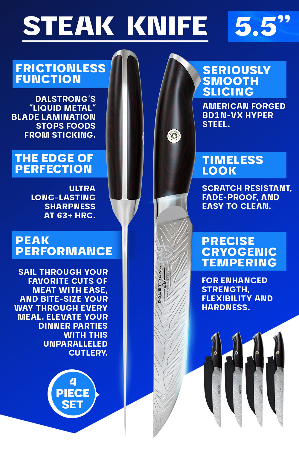 4-Piece Steak Knife Set 5.5" | Omega Series | Dalstrong ©
