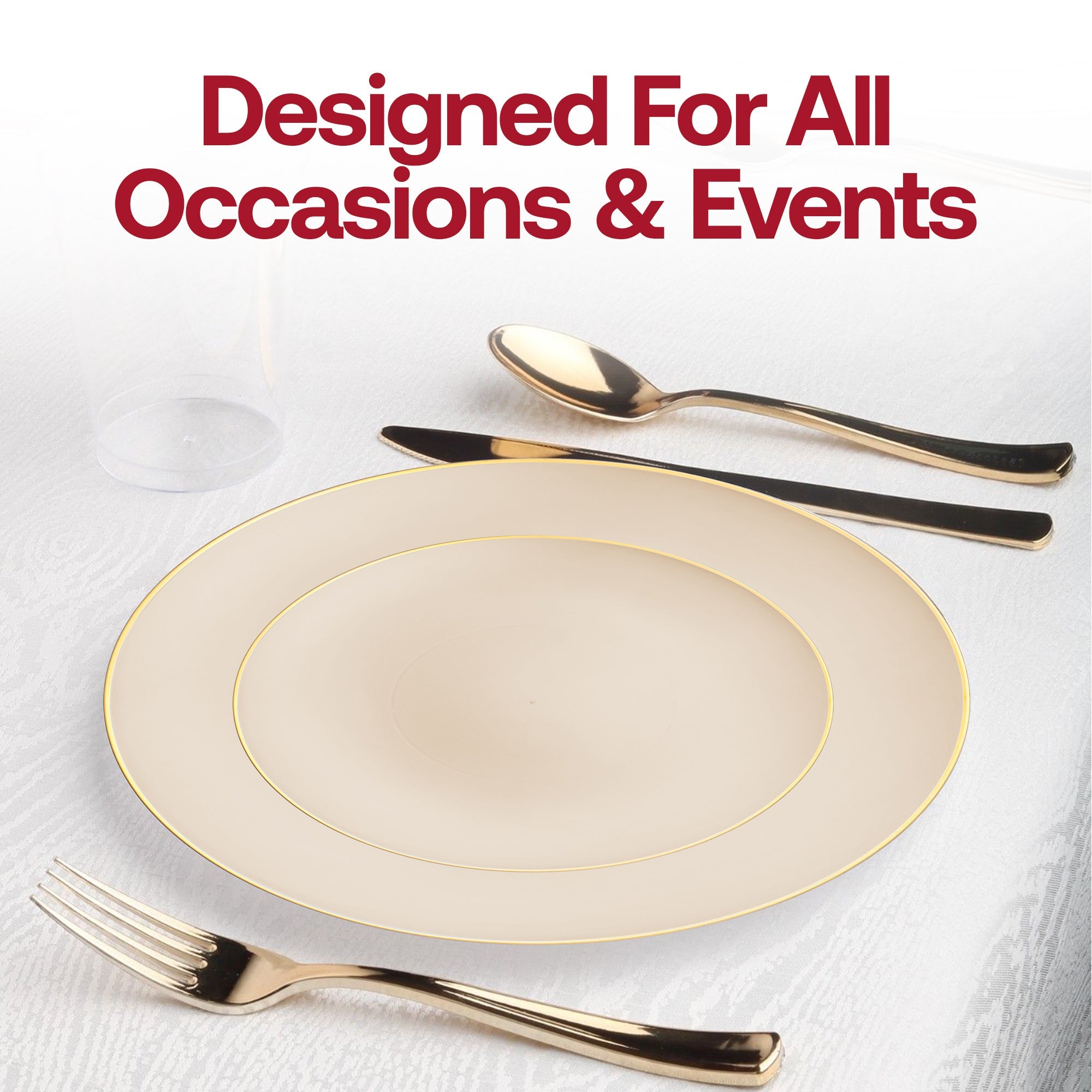 Ivory with Gold Rim Organic Round Disposable Plastic Dinner Plates (10.25")