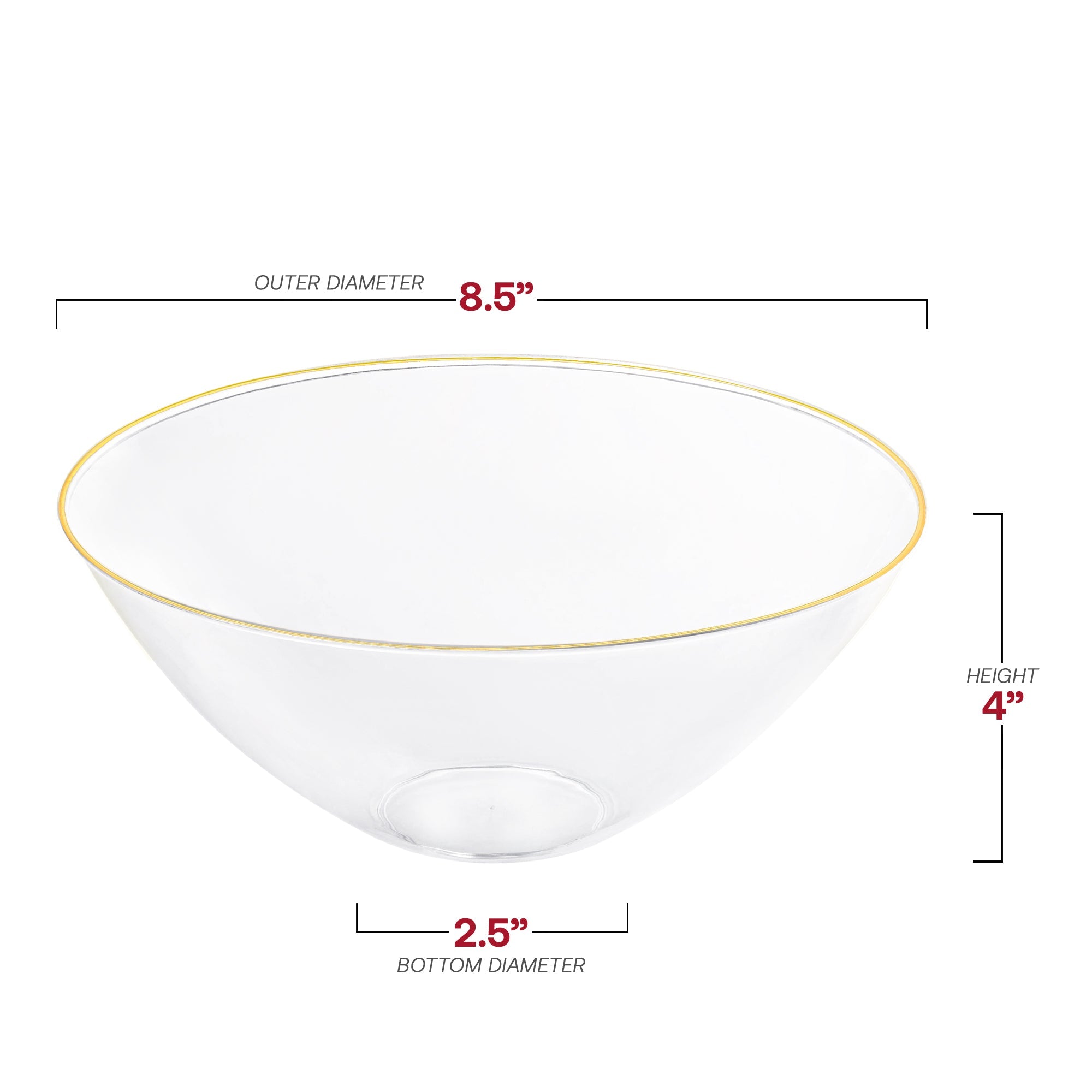 Clear with Gold Rim Organic Round Disposable Plastic Bowls (32 oz.)