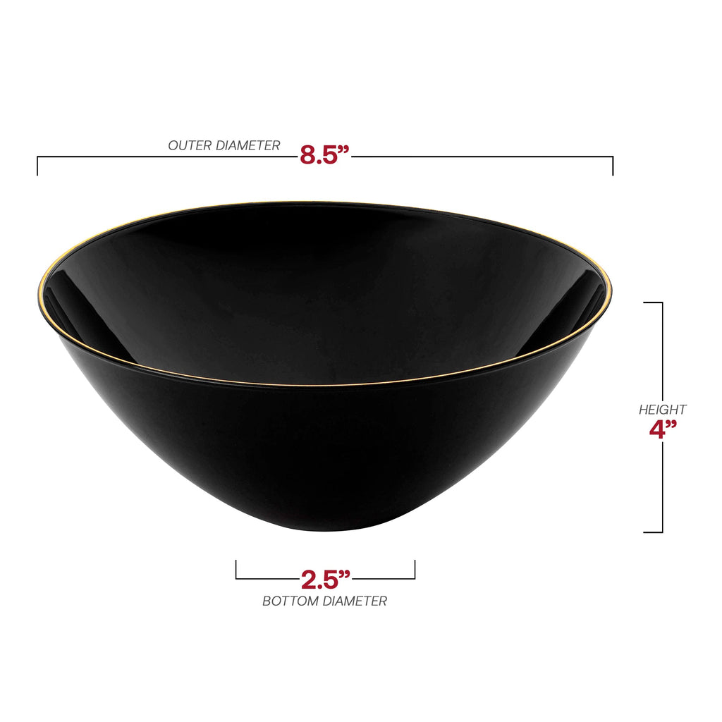 Black with Gold Rim Organic Round Disposable Plastic Bowls (32 oz.)
