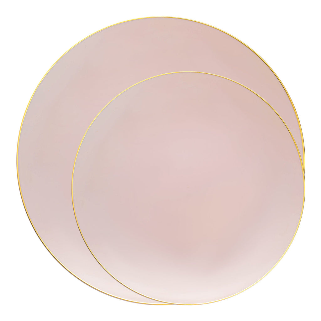 Pink with Gold Organic Round Disposable Plastic Dinnerware Value Set