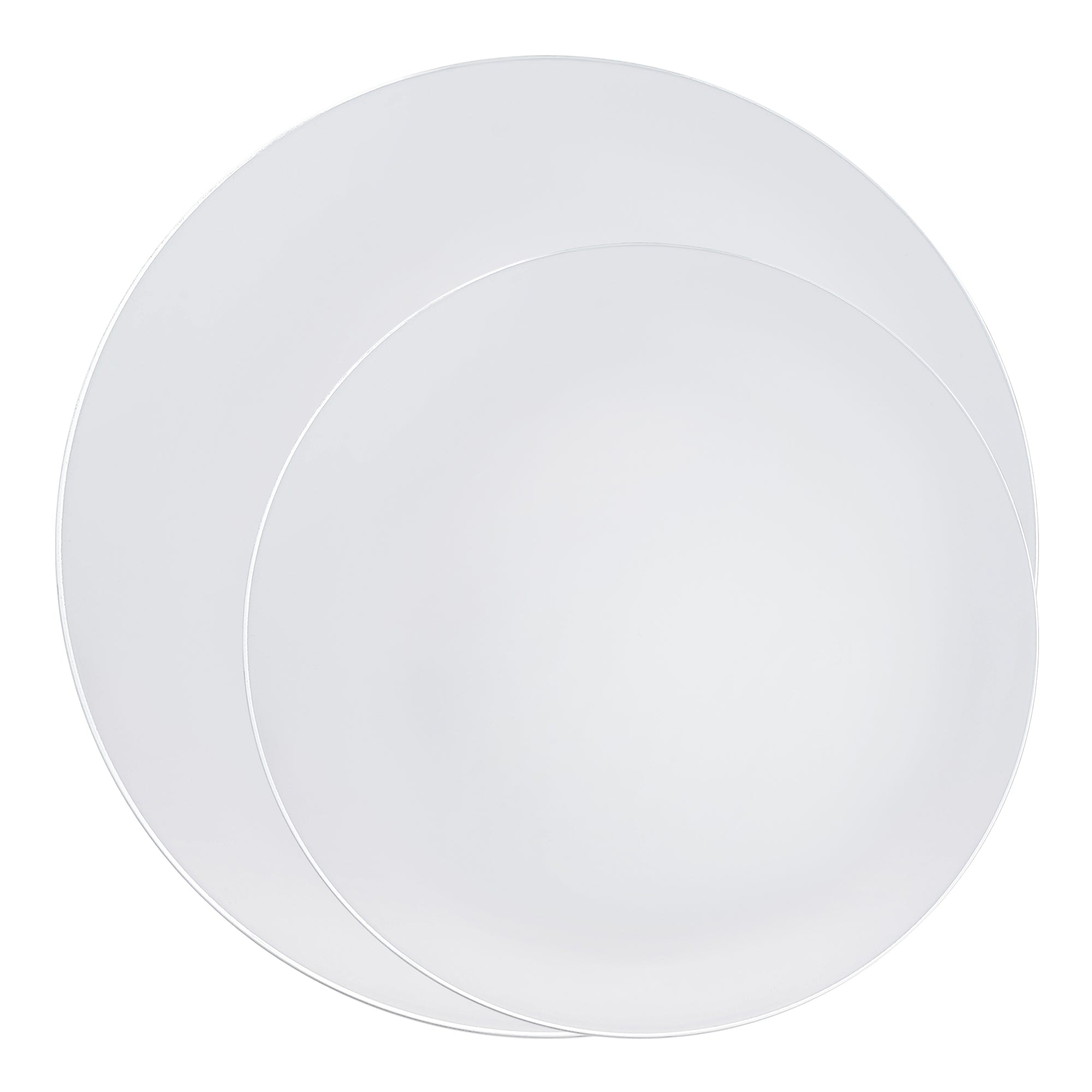 White with Silver Rim Organic Round Disposable Plastic Dinnerware Value Set