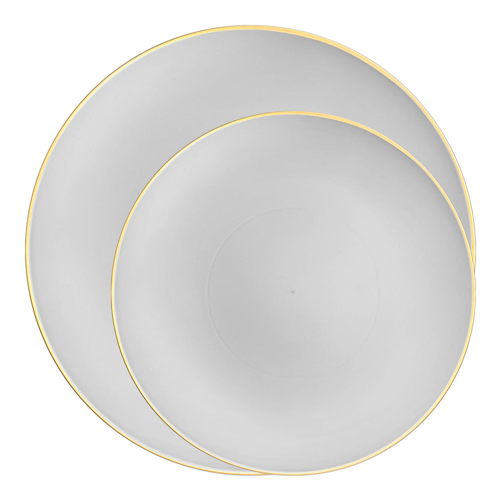 Gray with Gold Organic Round Disposable Plastic Dinnerware Value Set