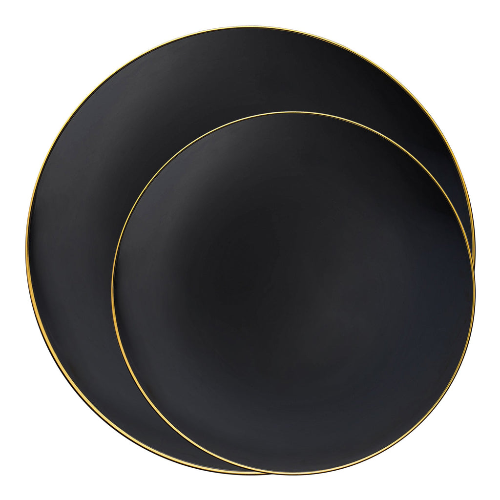 Black with Gold Rim Organic Round Disposable Plastic Dinnerware Value Set