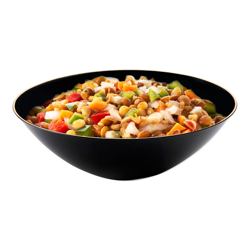 Black with Gold Rim Organic Round Disposable Plastic Soup Bowls (16 oz.)