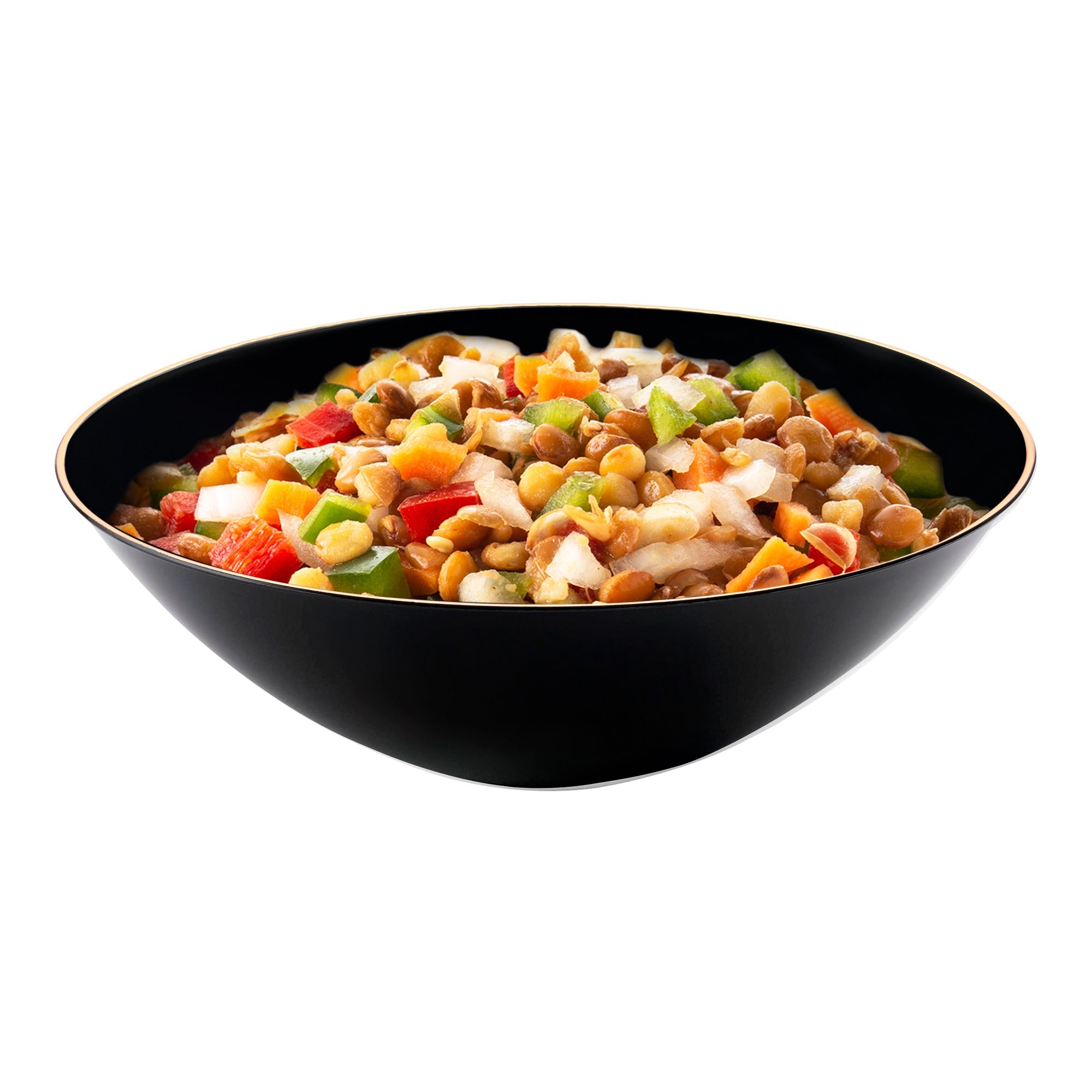Black with Gold Rim Organic Round Disposable Plastic Soup Bowls (16 oz.)